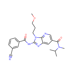 COCCCn1c(NC(=O)c2cccc(C#N)c2)nc2cc(C(=O)N(C)C(C)C)cnc21 ZINC000064526676