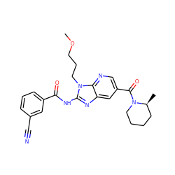 COCCCn1c(NC(=O)c2cccc(C#N)c2)nc2cc(C(=O)N3CCCC[C@@H]3C)cnc21 ZINC000064513724