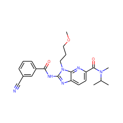 COCCCn1c(NC(=O)c2cccc(C#N)c2)nc2ccc(C(=O)N(C)C(C)C)nc21 ZINC000064528070