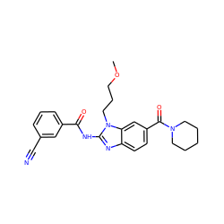 COCCCn1c(NC(=O)c2cccc(C#N)c2)nc2ccc(C(=O)N3CCCCC3)cc21 ZINC000064539322