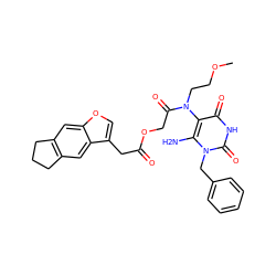 COCCN(C(=O)COC(=O)Cc1coc2cc3c(cc12)CCC3)c1c(N)n(Cc2ccccc2)c(=O)[nH]c1=O ZINC000038140427