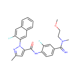 COCCN(C)C(=N)c1ccc(NC(=O)c2cc(C)nn2-c2cc3ccccc3cc2F)c(F)c1 ZINC000028234144