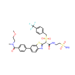 COCCN(C)C(=O)c1ccc(-c2ccc3nc([C@@H](C(=O)NCCS(N)(=O)=O)S(=O)(=O)Cc4ccc(C(F)(F)F)cc4)sc3c2)cc1 ZINC000222077971
