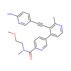 COCCN(C)C(=O)c1ccc(-c2ccnc(C)c2C#Cc2ccc(N)nc2)cn1 ZINC000202384322