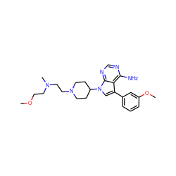 COCCN(C)CCN1CCC(n2cc(-c3cccc(OC)c3)c3c(N)ncnc32)CC1 ZINC000027900837