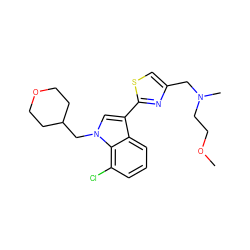 COCCN(C)Cc1csc(-c2cn(CC3CCOCC3)c3c(Cl)cccc23)n1 ZINC000013984533