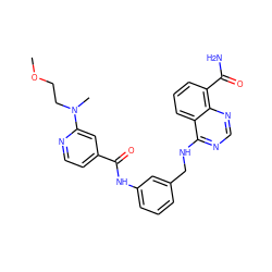 COCCN(C)c1cc(C(=O)Nc2cccc(CNc3ncnc4c(C(N)=O)cccc34)c2)ccn1 ZINC000114347292