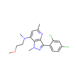 COCCN(C)c1cc(C)nc2c(-c3ccc(Cl)cc3Cl)nn(C)c12 ZINC000013553425