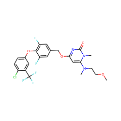 COCCN(C)c1cc(OCc2cc(F)c(Oc3ccc(Cl)c(C(F)(F)F)c3)c(F)c2)nc(=O)n1C ZINC000653919265