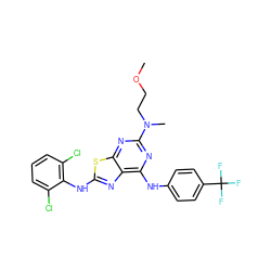 COCCN(C)c1nc(Nc2ccc(C(F)(F)F)cc2)c2nc(Nc3c(Cl)cccc3Cl)sc2n1 ZINC000044387305