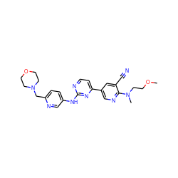 COCCN(C)c1ncc(-c2ccnc(Nc3ccc(CN4CCOCC4)nc3)n2)cc1C#N ZINC000221272566