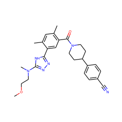 COCCN(C)c1nnc(-c2cc(C(=O)N3CCC(c4ccc(C#N)cc4)CC3)c(C)cc2C)[nH]1 ZINC000149982942