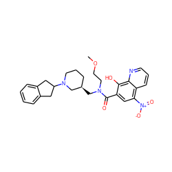 COCCN(C[C@@H]1CCCN(C2Cc3ccccc3C2)C1)C(=O)c1cc([N+](=O)[O-])c2cccnc2c1O ZINC000263621233