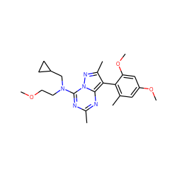 COCCN(CC1CC1)c1nc(C)nc2c(-c3c(C)cc(OC)cc3OC)c(C)nn12 ZINC000040898431