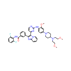 COCCN(CCOC)C1CCN(c2ccc(Nc3nccc(-c4c(-c5cccc(C(=O)Nc6c(F)cccc6F)c5)nc5ccccn45)n3)c(OC)c2)CC1 ZINC000165075566