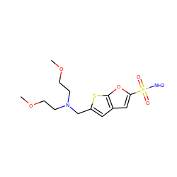 COCCN(CCOC)Cc1cc2cc(S(N)(=O)=O)oc2s1 ZINC000026821577