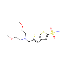 COCCN(CCOC)Cc1cc2cc(S(N)(=O)=O)sc2s1 ZINC000029487725