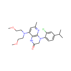 COCCN(CCOC)c1cc(C)nc2c1NC(=O)CN2c1ccc(C(C)C)cc1Cl ZINC000013584797