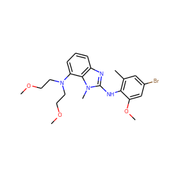 COCCN(CCOC)c1cccc2nc(Nc3c(C)cc(Br)cc3OC)n(C)c12 ZINC000135643225