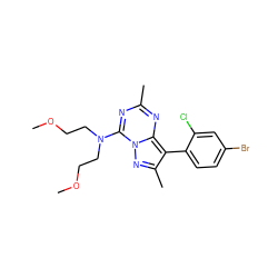 COCCN(CCOC)c1nc(C)nc2c(-c3ccc(Br)cc3Cl)c(C)nn12 ZINC000003817156