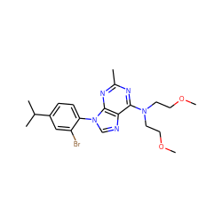 COCCN(CCOC)c1nc(C)nc2c1ncn2-c1ccc(C(C)C)cc1Br ZINC000013794847