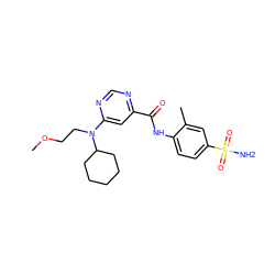 COCCN(c1cc(C(=O)Nc2ccc(S(N)(=O)=O)cc2C)ncn1)C1CCCCC1 ZINC000043203223