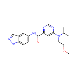 COCCN(c1cc(C(=O)Nc2ccc3[nH]ncc3c2)ncn1)C(C)C ZINC000142572045