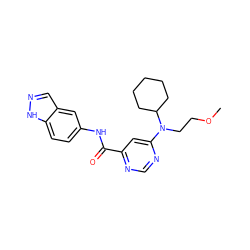 COCCN(c1cc(C(=O)Nc2ccc3[nH]ncc3c2)ncn1)C1CCCCC1 ZINC000145225097