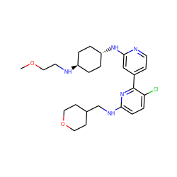 COCCN[C@H]1CC[C@H](Nc2cc(-c3nc(NCC4CCOCC4)ccc3Cl)ccn2)CC1 ZINC000261135919