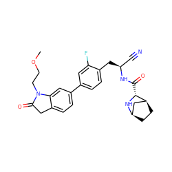 COCCN1C(=O)Cc2ccc(-c3ccc(C[C@@H](C#N)NC(=O)[C@H]4N[C@@H]5CC[C@H]4C5)c(F)c3)cc21 ZINC000219296636