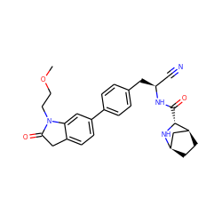 COCCN1C(=O)Cc2ccc(-c3ccc(C[C@@H](C#N)NC(=O)[C@H]4N[C@@H]5CC[C@H]4C5)cc3)cc21 ZINC000221929944