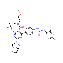 COCCN1CC(C)(C)Oc2nc(N3C[C@@H]4CC[C@H](C3)O4)nc(-c3ccc(NC(=O)Nc4ccc(F)cc4F)cc3)c2C1=O ZINC000225306620