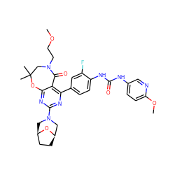 COCCN1CC(C)(C)Oc2nc(N3C[C@@H]4CC[C@H](C3)O4)nc(-c3ccc(NC(=O)Nc4ccc(OC)nc4)c(F)c3)c2C1=O ZINC000142209110