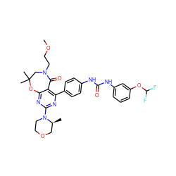 COCCN1CC(C)(C)Oc2nc(N3CCOC[C@@H]3C)nc(-c3ccc(NC(=O)Nc4cccc(OC(F)F)c4)cc3)c2C1=O ZINC000225320992