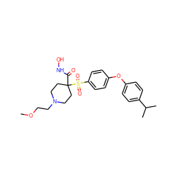 COCCN1CCC(C(=O)NO)(S(=O)(=O)c2ccc(Oc3ccc(C(C)C)cc3)cc2)CC1 ZINC000072111096