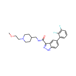 COCCN1CCC(CNC(=O)c2n[nH]c3ccc(-c4cccc(F)c4F)cc23)CC1 ZINC000205464968