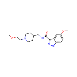 COCCN1CCC(CNC(=O)c2n[nH]c3ccc(OC)cc23)CC1 ZINC000205785134