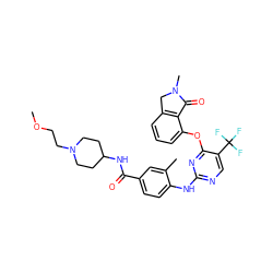 COCCN1CCC(NC(=O)c2ccc(Nc3ncc(C(F)(F)F)c(Oc4cccc5c4C(=O)N(C)C5)n3)c(C)c2)CC1 ZINC000146069403