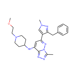 COCCN1CCC(Nc2cc(-c3cn(C)nc3Cc3ccccc3)nn3c(C)nnc23)CC1 ZINC000213525232