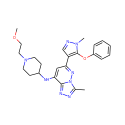 COCCN1CCC(Nc2cc(-c3cnn(C)c3Oc3ccccc3)nn3c(C)nnc23)CC1 ZINC000213521287