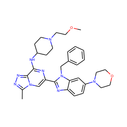 COCCN1CCC(Nc2nc(-c3nc4ccc(N5CCOCC5)cc4n3Cc3ccccc3)cn3c(C)nnc23)CC1 ZINC000209382269