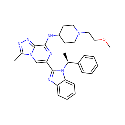 COCCN1CCC(Nc2nc(-c3nc4ccccc4n3[C@@H](C)c3ccccc3)cn3c(C)nnc23)CC1 ZINC000209371926