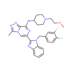 COCCN1CCC(Nc2nc(-c3nc4ccccc4n3Cc3ccc(F)c(F)c3)cn3c(C)nnc23)CC1 ZINC000209372100