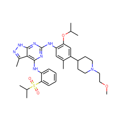 COCCN1CCC(c2cc(OC(C)C)c(Nc3nc(Nc4ccccc4S(=O)(=O)C(C)C)c4c(C)n[nH]c4n3)cc2C)CC1 ZINC000096177917