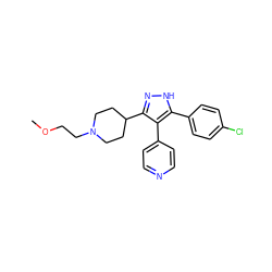 COCCN1CCC(c2n[nH]c(-c3ccc(Cl)cc3)c2-c2ccncc2)CC1 ZINC000049112181