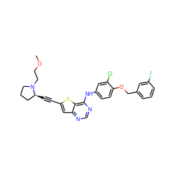 COCCN1CCC[C@@H]1C#Cc1cc2ncnc(Nc3ccc(OCc4cccc(F)c4)c(Cl)c3)c2s1 ZINC000042890277