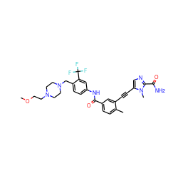 COCCN1CCN(Cc2ccc(NC(=O)c3ccc(C)c(C#Cc4cnc(C(N)=O)n4C)c3)cc2C(F)(F)F)CC1 ZINC000071295370