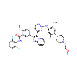 COCCN1CCN(c2cc(OC)c(Nc3nccc(-c4c(-c5ccc(OC)c(C(=O)Nc6c(F)cccc6F)c5)nc5ccccn45)n3)cc2C)CC1 ZINC000165083210