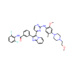 COCCN1CCN(c2cc(OC)c(Nc3nccc(-c4c(-c5cccc(C(=O)Nc6c(F)cccc6F)c5)nc5ccccn45)n3)cc2C)CC1 ZINC000165072984