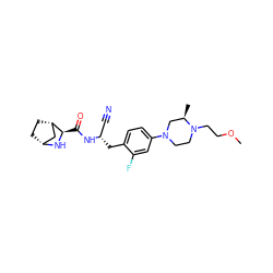 COCCN1CCN(c2ccc(C[C@@H](C#N)NC(=O)[C@H]3N[C@@H]4CC[C@H]3C4)c(F)c2)C[C@H]1C ZINC000220830612